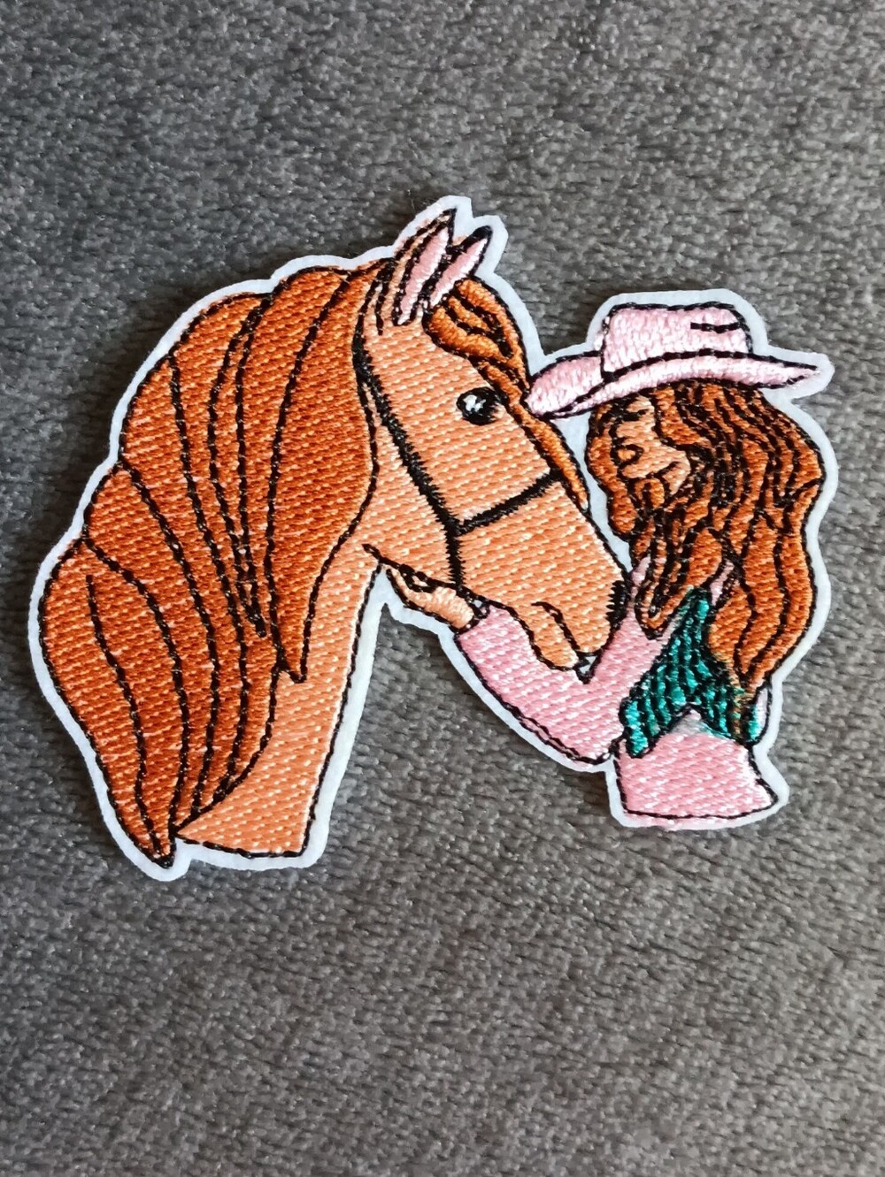 Horse & Cowgirl Embroidered  Iron On Western Patch, Girly Equestrian Applique